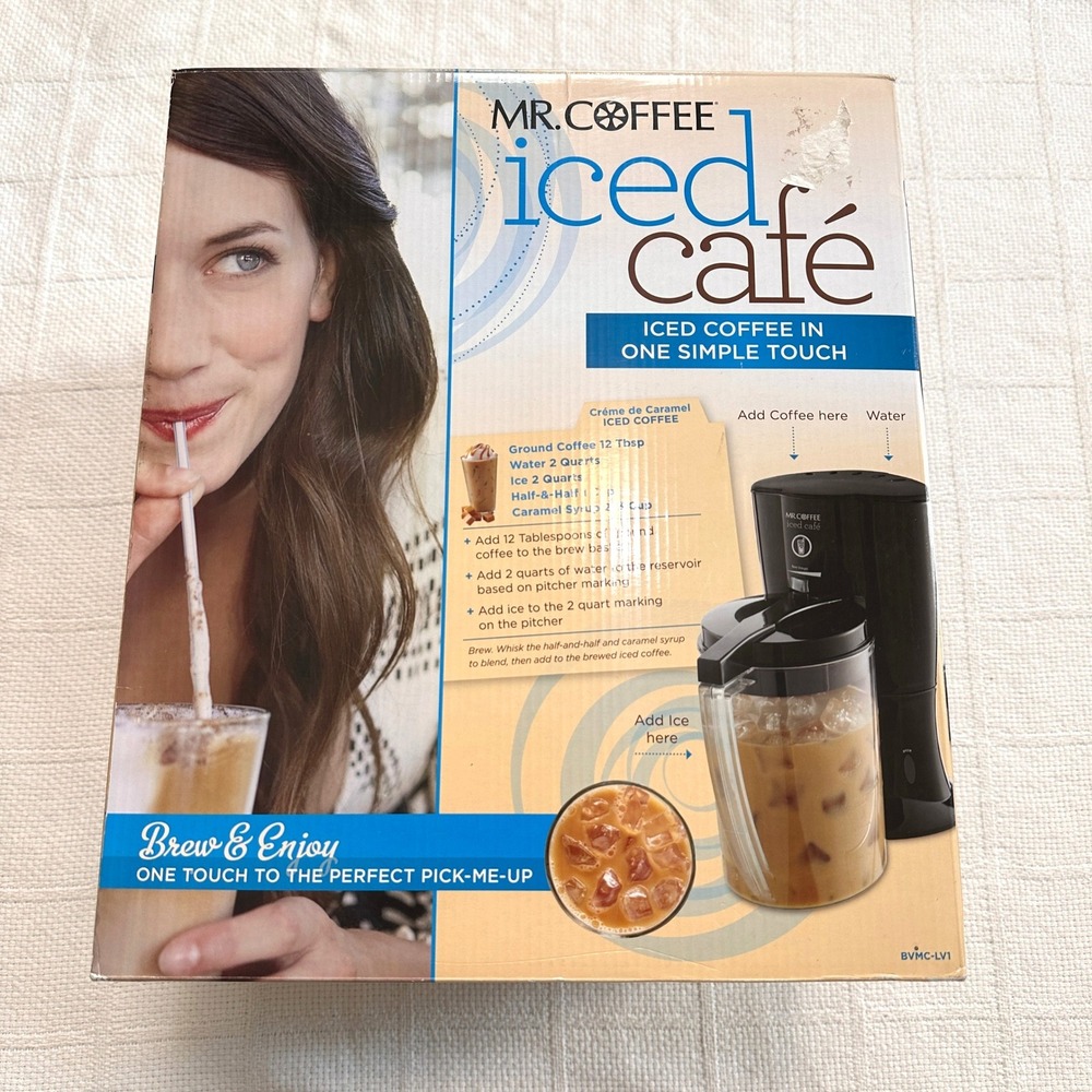 Mr Coffee Iced Cafe Maker Coffee BVMC-LV1 Black 2 Quart Pitcher New In Box Disc.